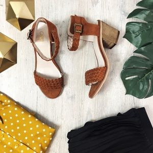 Cato brown woven kitten block heel sandal shoes